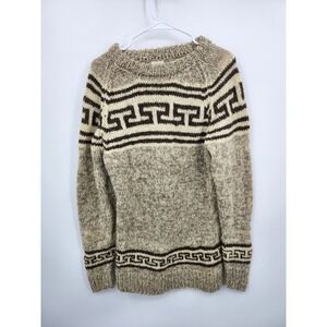 Unbranded Knit Sweater Mens M Beige Greek Key Meander Wool Pullover Handmade